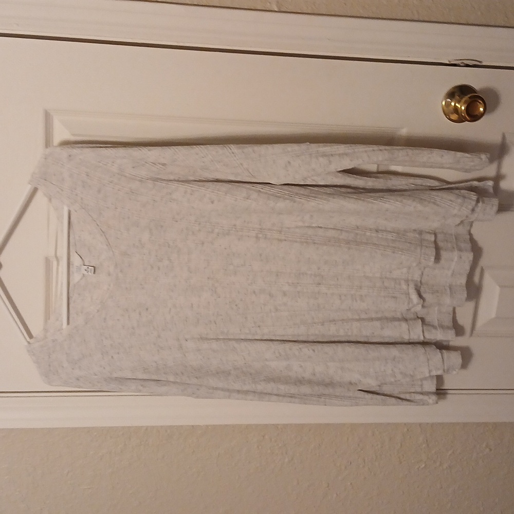 Time And Tru,  long sleeved, t-shirt, gray and white colored.